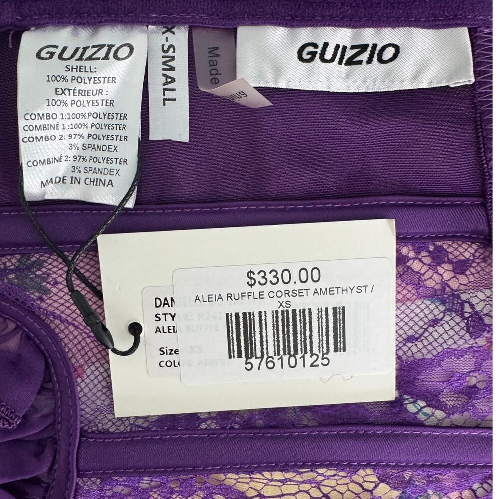 Guizio Aleia Ruffle Corset Top Amethyst Purple XS NWT Romantic Boned Bustier - Picture 8 of 10
